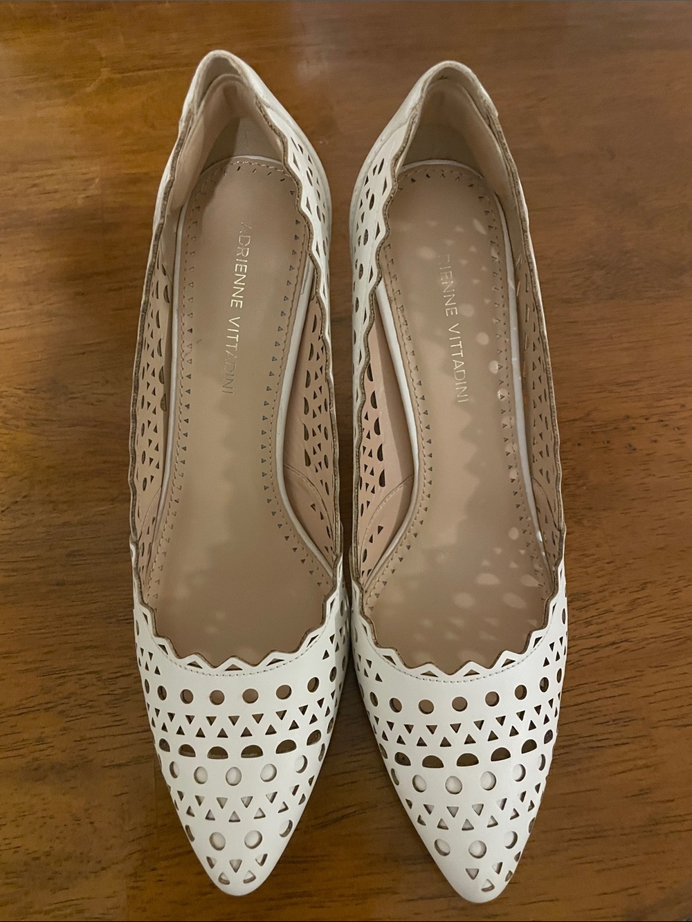 Adrienne Vittadini White Laser-Cut Pointed Heels